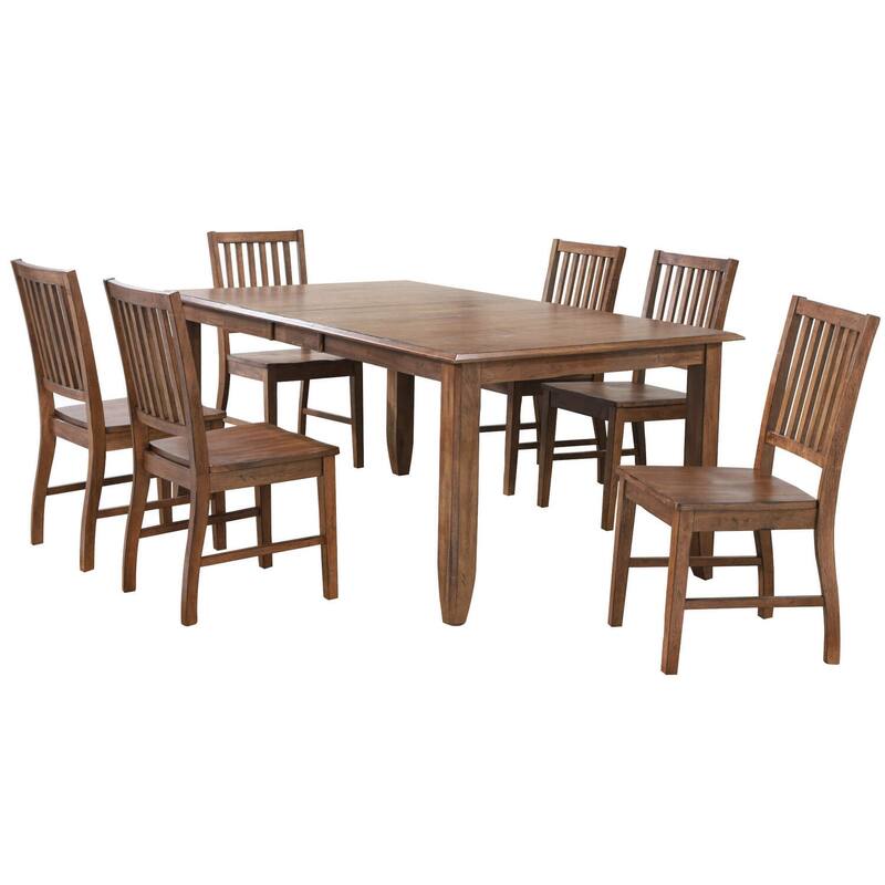 Extendable Dining Table Set for 8 - 72" Rectangular Table with 6 Chairs - Rustic Farmhouse Style