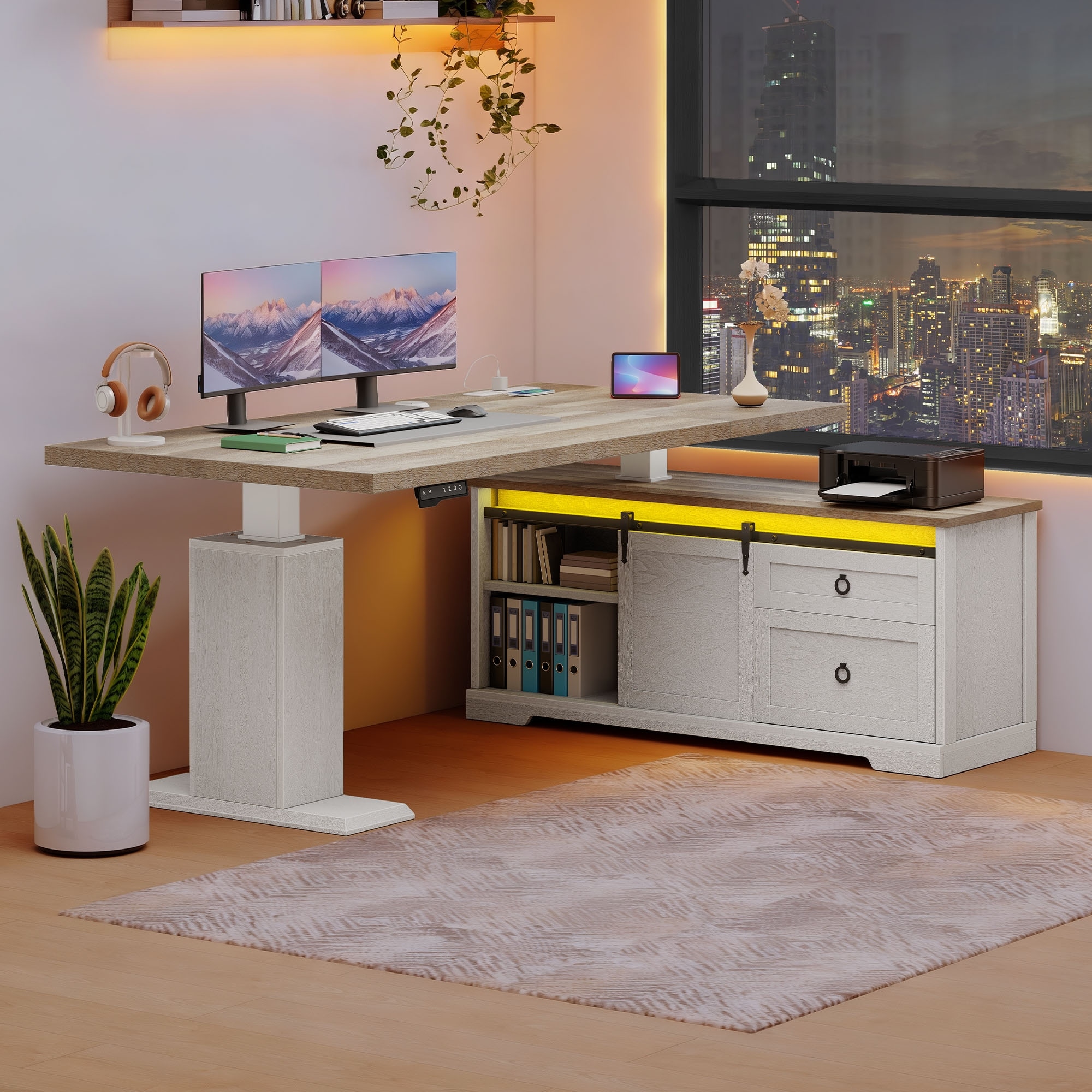 Moasis L-Shaped Electric Standing Desk with LED Lights