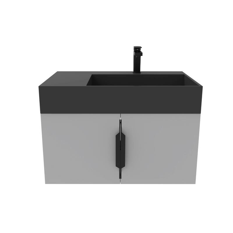 Amazon 30" Wall Mounted Bathroom Right Basin Vanity Set w/ Black Top - Matte - Grey