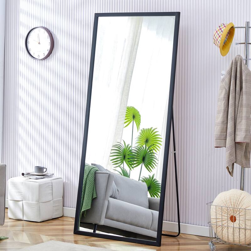 Roomfitters Full-Length Mirror with Black Solid Wood Frame, 71"x31.5" Floor Standing or Wall-Mounted Dressing Mirror - Black