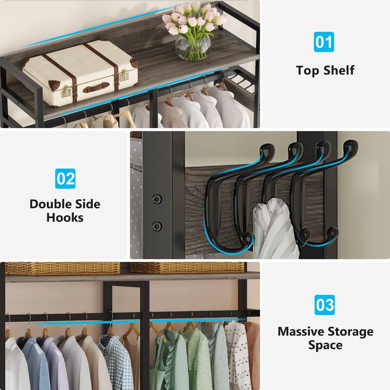 Freestanding Closet Organizer, 47-in Heavy Duty Garment Rack with Drawers and Hooks