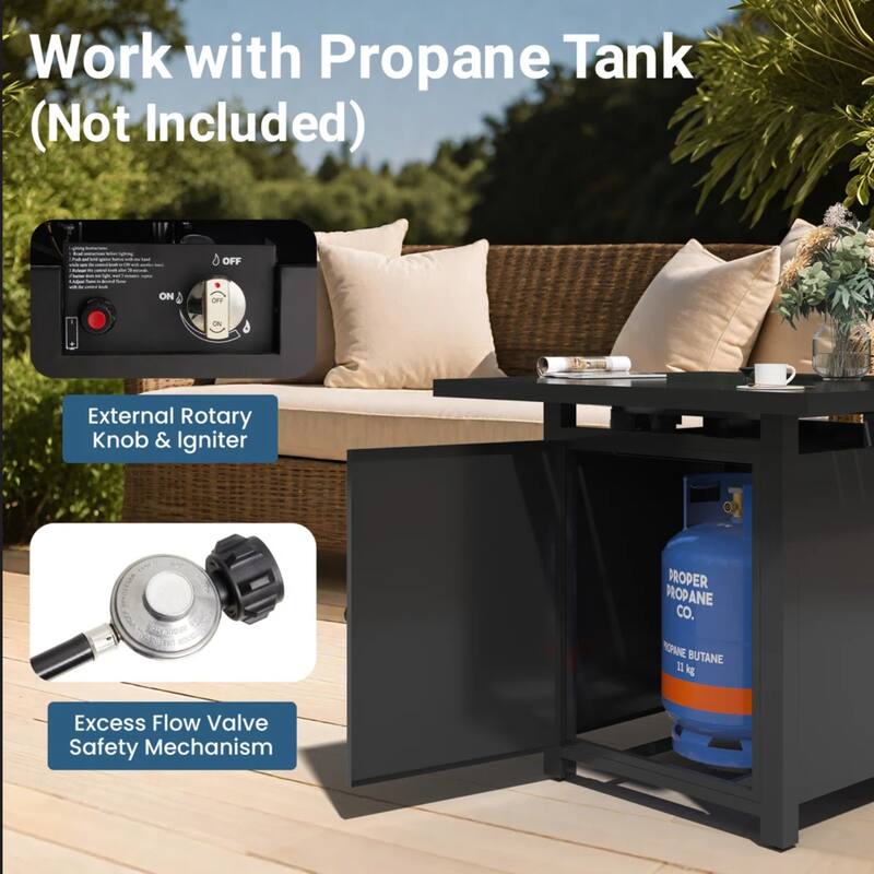 30" 2-in1 Black Fireplace Table, 50000 BTU CSA Certified, with Waterproof Cover