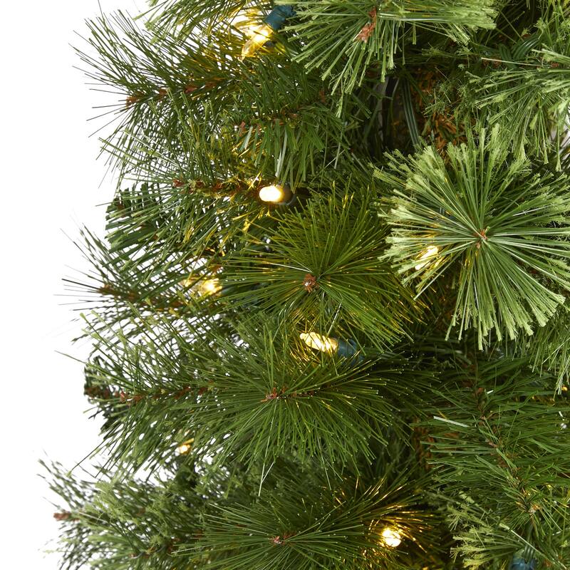 5ft Green Pencil Christmas Tree with Lights - Slim Artificial Holiday Decor - 60