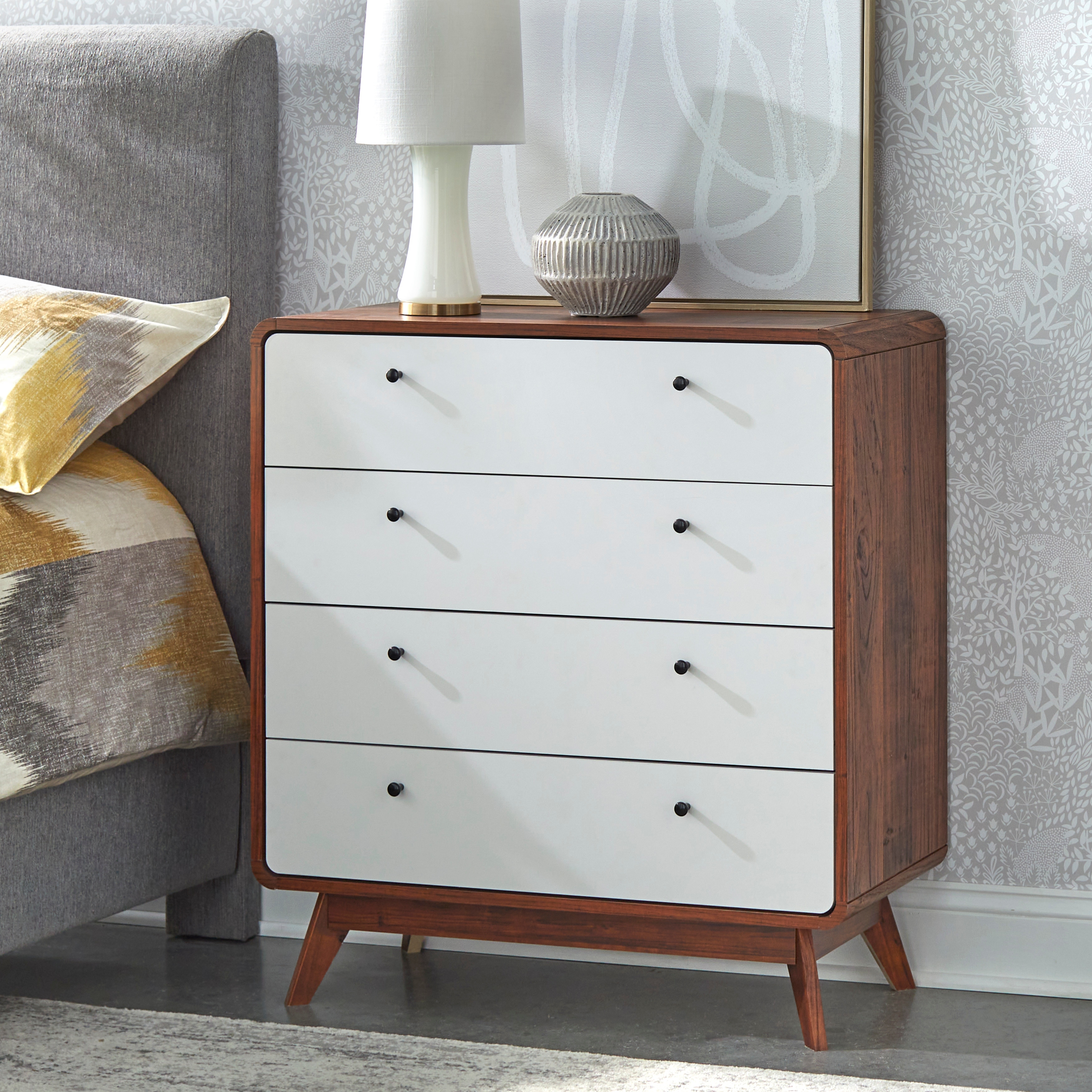 Carson Carrington Hafnarfijorour Mid Century Modern 4 Drawer Chest Walnut