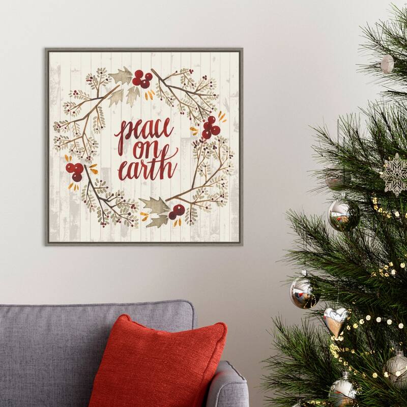 Rustic Christmas Wreath V by Grace Popp Framed Canvas Wall Art
