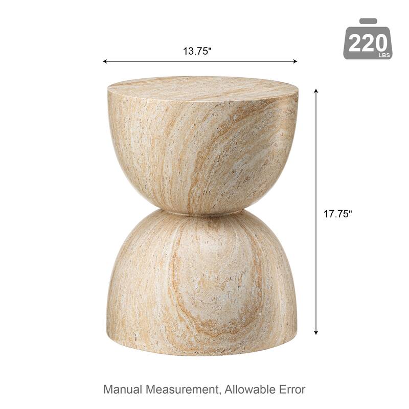 Glitzhome 17.75"H MGO Hourglass-Style Faux Travertine Garden Stool or Planter Stand or Accent Table