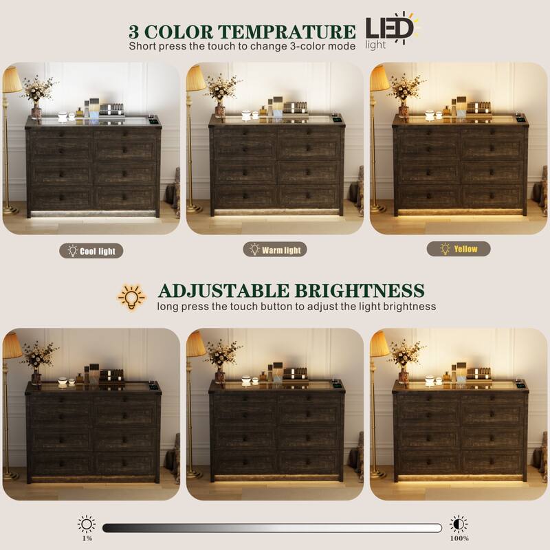 8 - Drawer Dresser With LED Light and USB Port