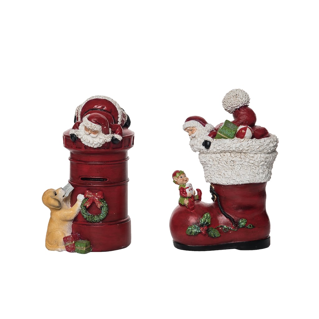 Transpac Resin Santa and Friends Figurine Set of 2 Christmas Home Decorations