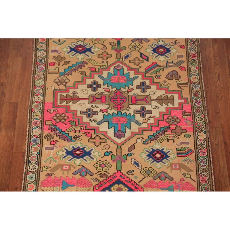 Geometric Ardebil Persian Runner Rug Handmade Wool Carpet - 3'6"x 9'7"
