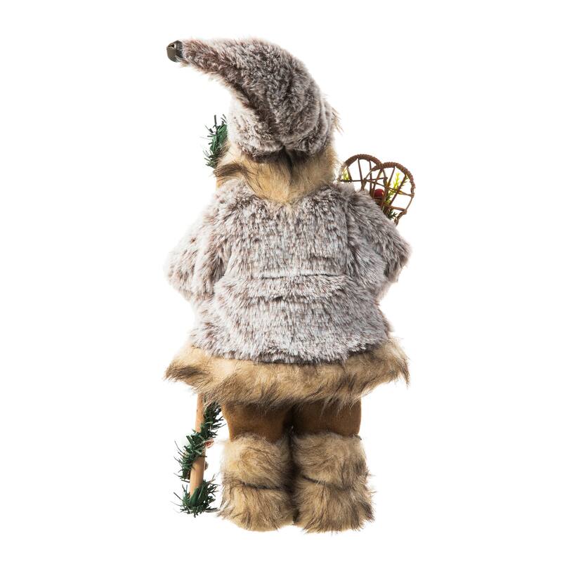 Glitzhome Christmas Imitative Fur Woodland Santa Figurine