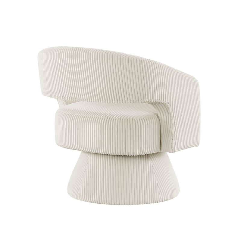 Rayne Swivel Accent Chair, Ivory Corduroy, Round Metal Swivel Base
