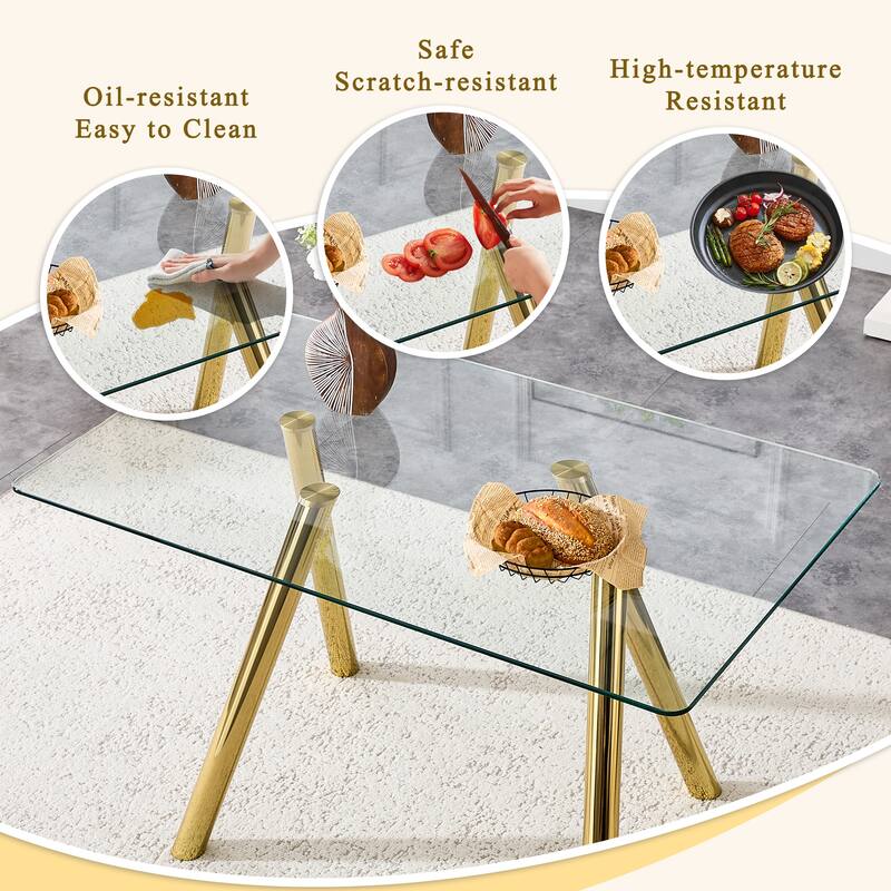 51-Inch Tempered Glass Dining Table with Sturdy Metal Legs