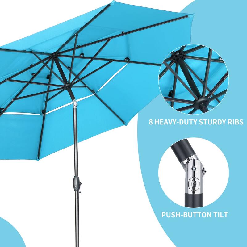 Ainfox 10 ft Patio Umbrella with Base 3 Tiers Outdoor Market Umbrella