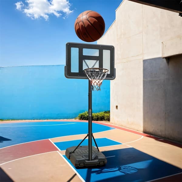 slide 2 of 15, Adjustable Height Portable Basketball Hoop with 44" Backboard, Wheels Black