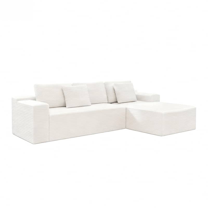 L-Shape Modular Sectional Sofa with Chaise Lounge, Oversized Corduroy Upholstered Cloud Couch, Compressed Deep Seat Corner Sofa