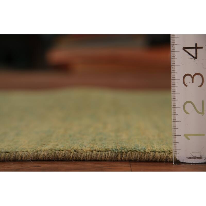 Green & Yellow Modern Gabbeh Runner Rug Handmade Wool Carpet - 2'8" x 9'6"