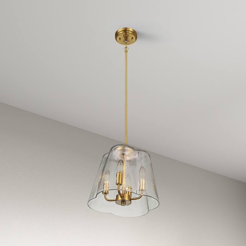 Ricerd Four-Light Pendant with Clear Glass and Satin Brass Finish - Gold - Gold