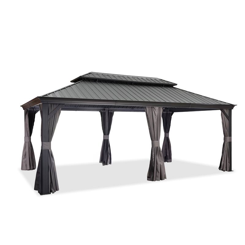 PURPLE LEAF 10x12 Outdoor Galvanized Steel Hardtop Gazebo, Aluminum Frame Gazebo With Curtains