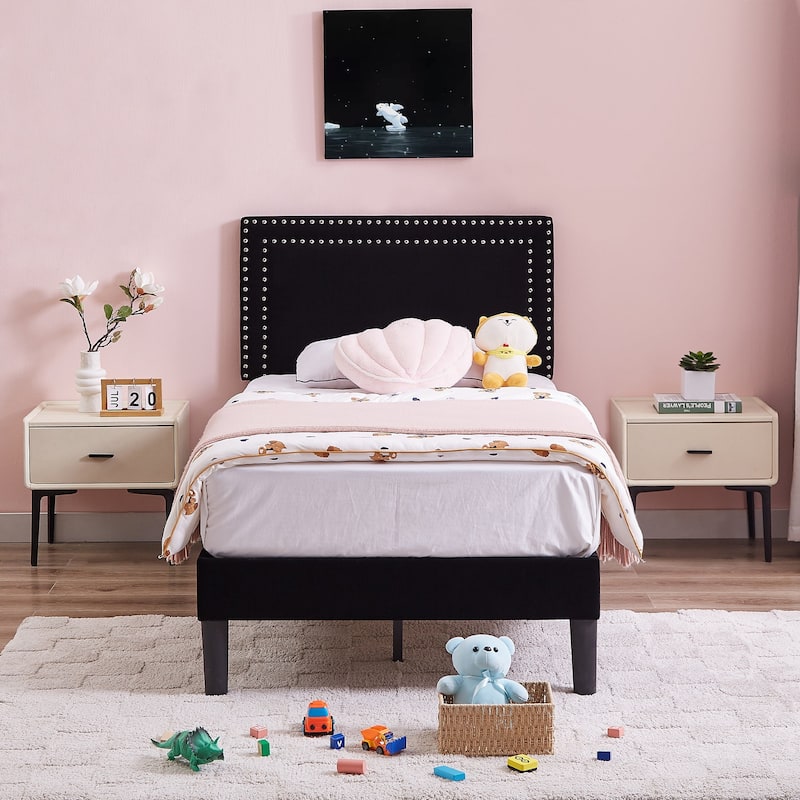 VECELO Upholstered Bed Frames with Height Adjustable Headboard