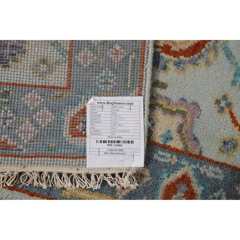 Transitional Blue Oushak Style Foyer Rug Handmade Wool Carpet - 2'7"x 5'10"