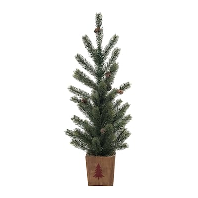 Transpac Artificial 30 in. Green Christmas Tree In Box with Stamp Design
