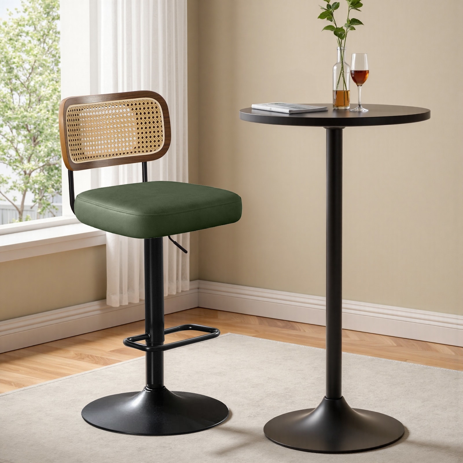 Adjustable Height Swivel Bar Stools with Back and Footrest - 17.7"W x 15.75"D x 35"-42.9"H
