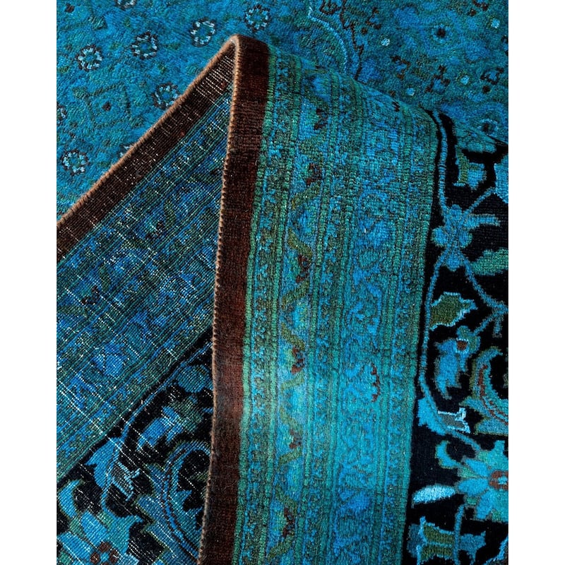 Overton Hand Knotted Wool Vintage Inspired Modern Contemporary Overdyed Blue Area Rug - 10' 2" x 14' 9"