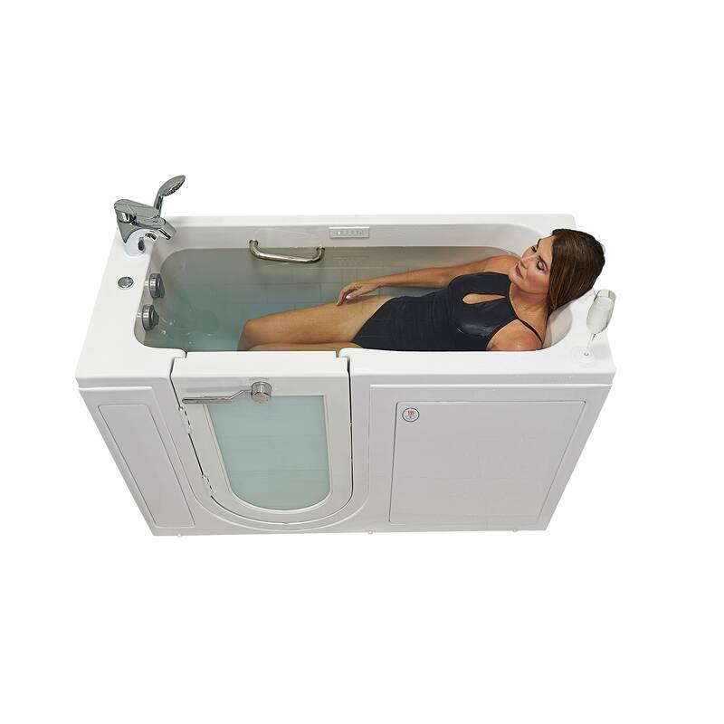 Ella Lounger 27"x60" Acrylic Hydro Massage Walk-In Bathtub with Outward Swing Door, 2 Piece Fast Fill Faucet, 2" Dual Drain