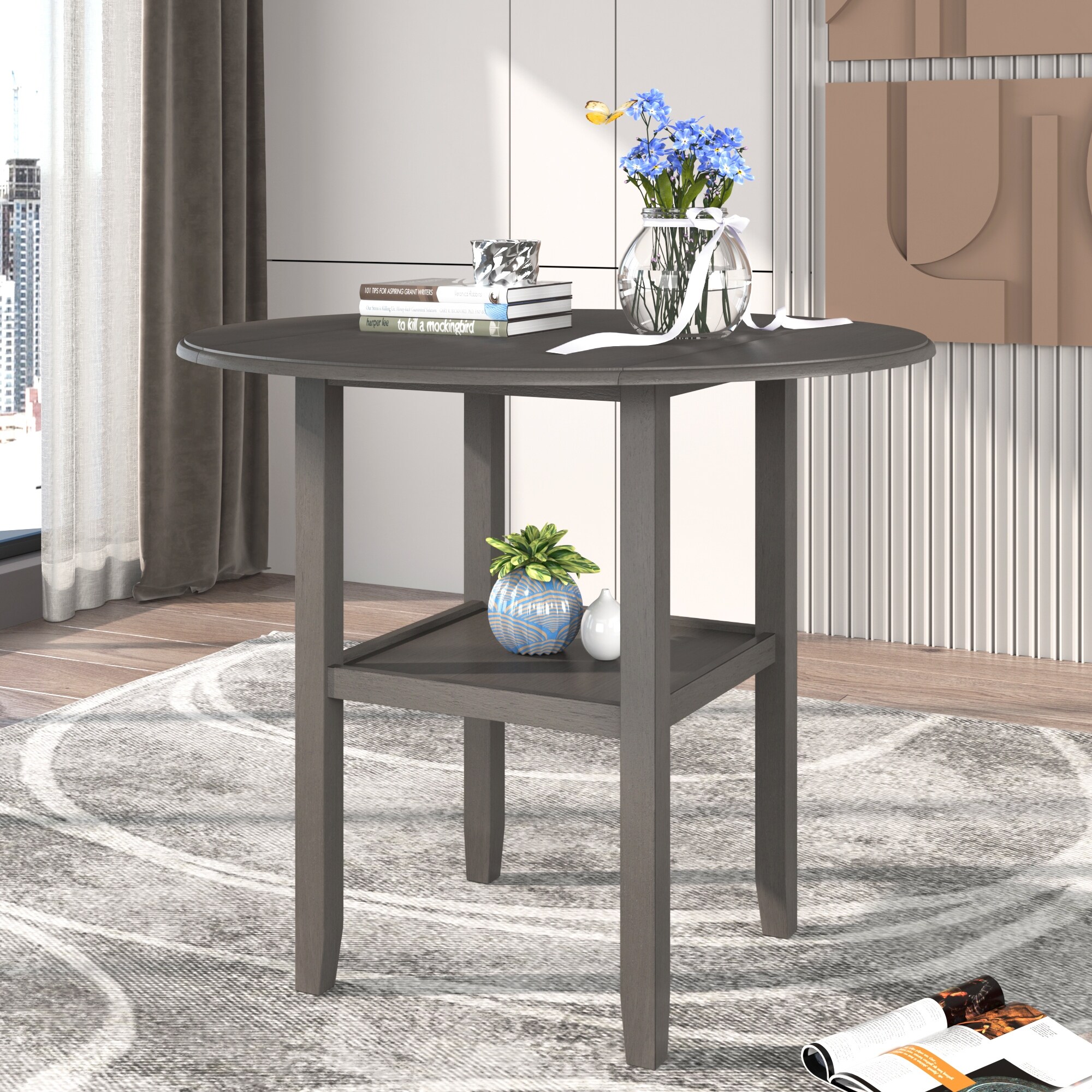 Round counter height table with leaf online