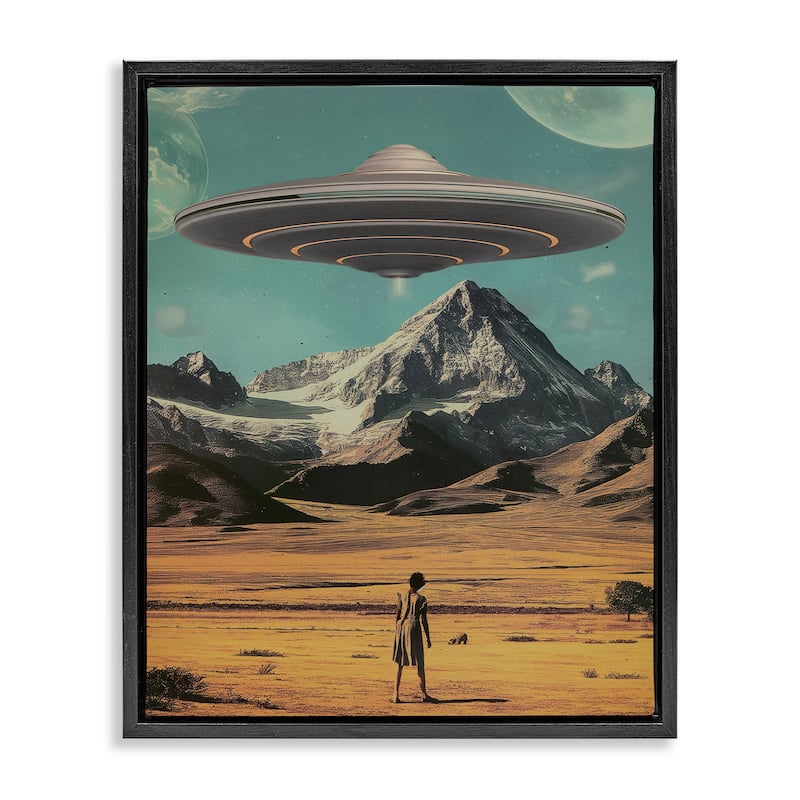 Stupell Woman with Overhead UFO Framed Floater Canvas Wall Art Design By Wumples - 25 x 31 - Black