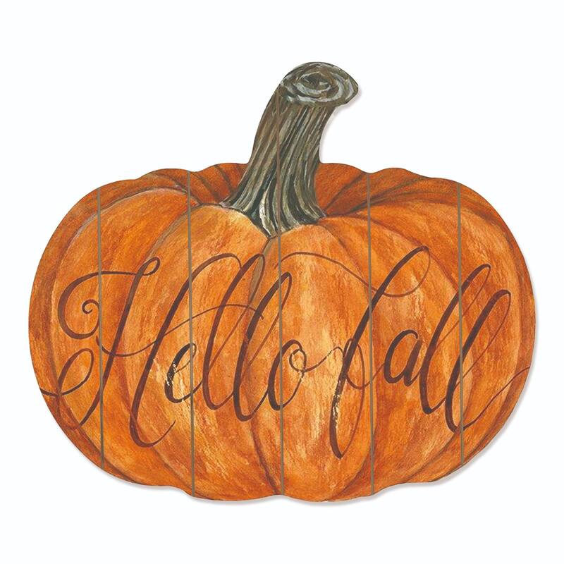 17" Orange Brown "Hello Fall" Hanging Pumpkin Thanksgiving Wall Decor