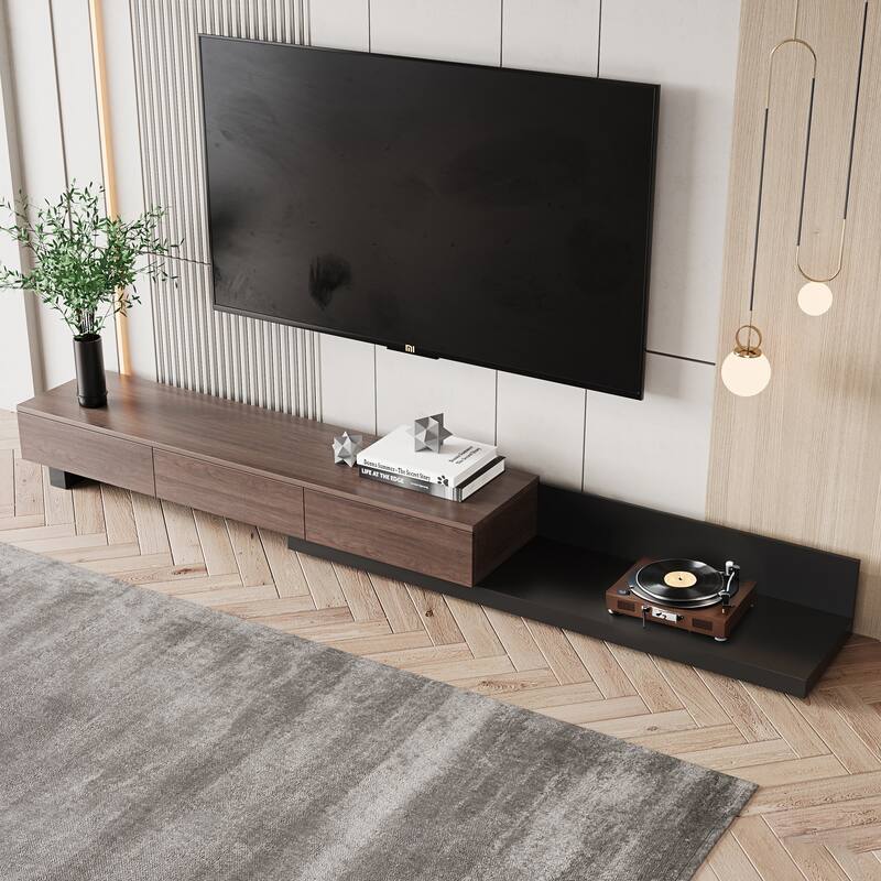 3-Drawers Retracted Extendable TV Stand Media Console In Stretch 70"- 110"