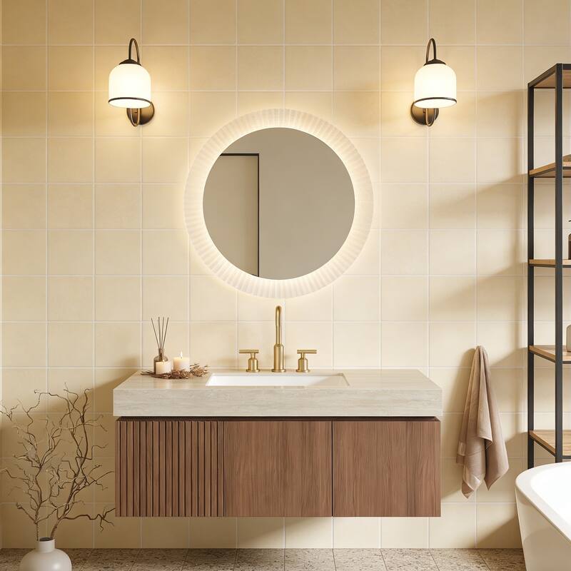 Mondern Floating Bathroom Vanity with 3 Pre-drilled Faucet Holes - 48 - Brown Oak