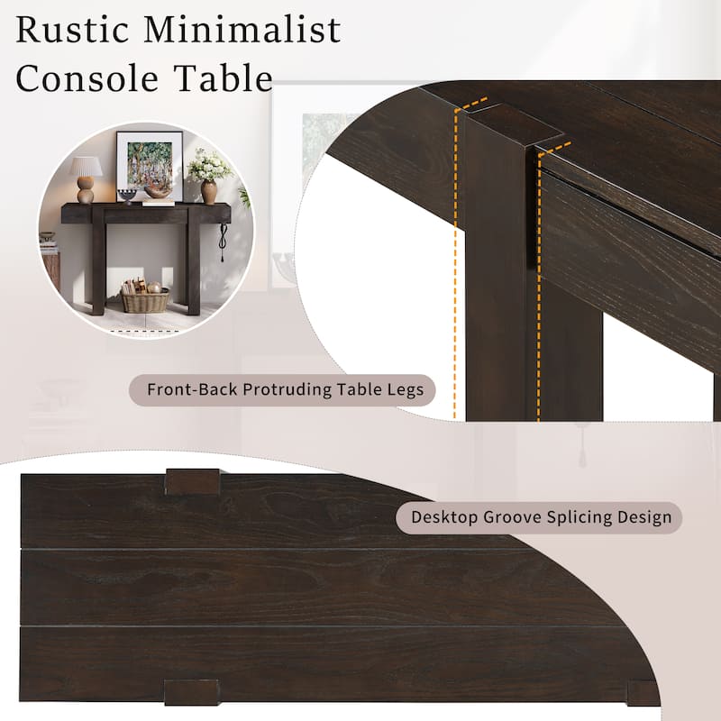 Rustic Minimalist Console Table with 1 Hidden Drawer and Side Power Outlet