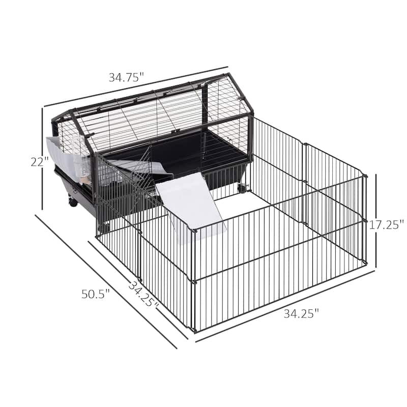 Rolling Metal Small Animal Hutch Cage,Small Pet Hutch,Spacious Pet House is designed for convenient cleaning - Black