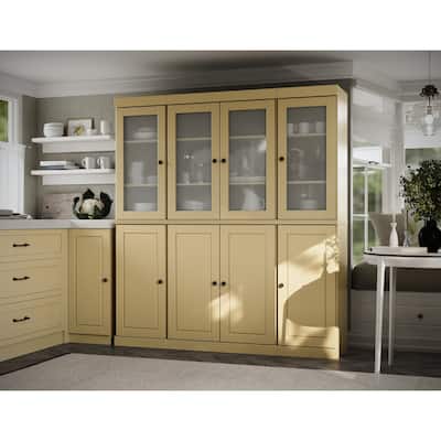100% Solid Wood 65" Pantry China Cabinet with Frosted Glass Doors