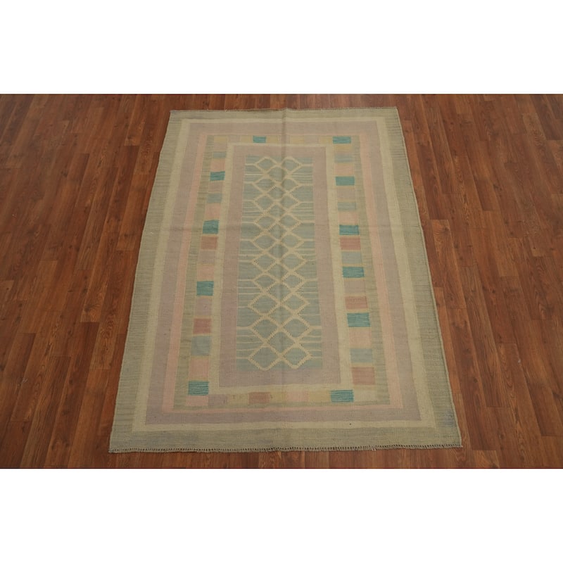 Hand Woven Oriental 100% Wool Carpet Southwestern Tribal Multi-Colored Kilim Area Rug - 5' 8'' X 4' 1''