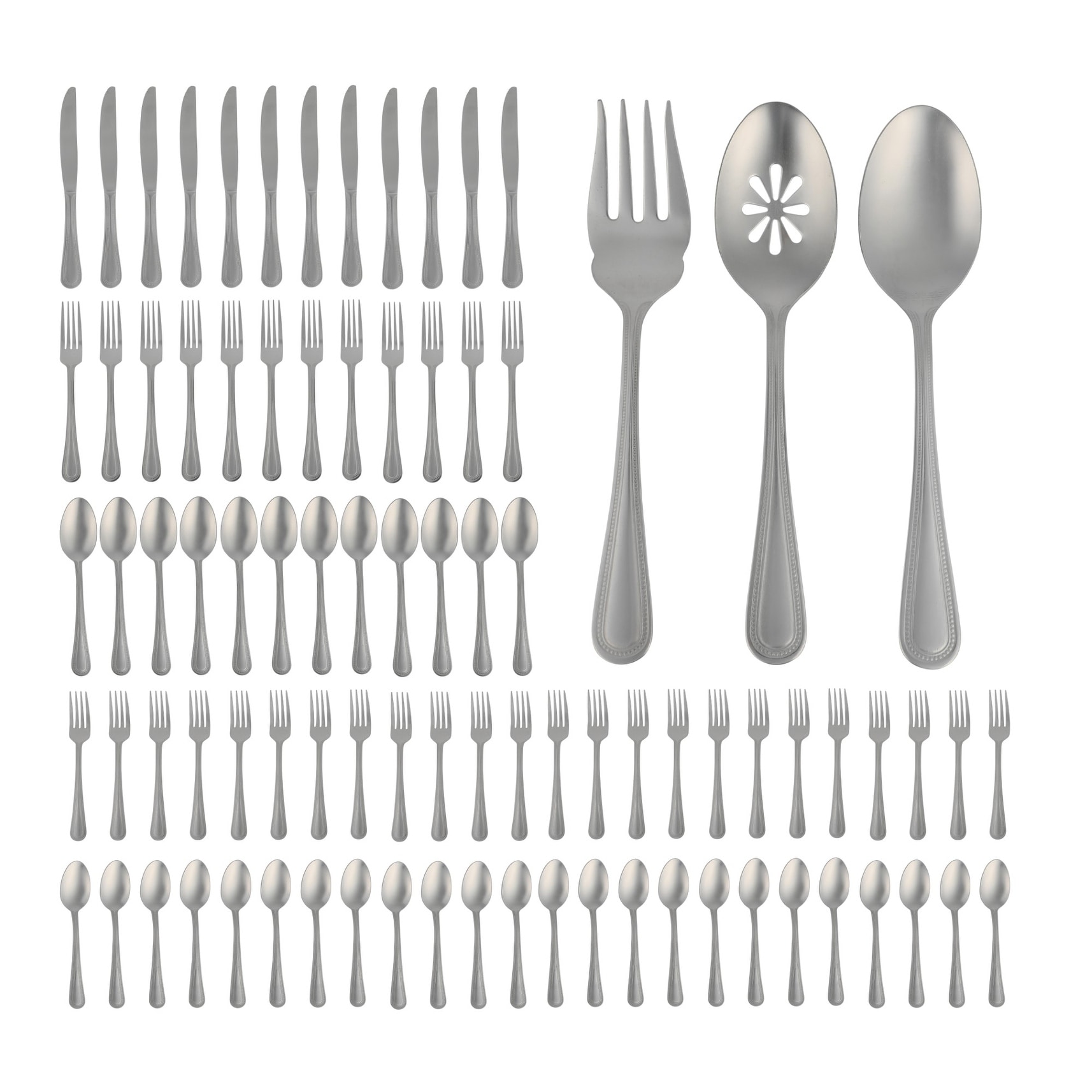Gibson Home Sinta 87-Piece Stainless Steel Polished Flatware Set with Bead Border Design - Service for 12 Plus Serving Utensils