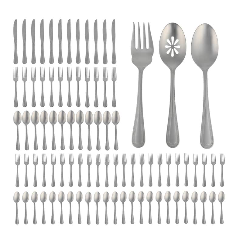 Gibson Home Sinta 87-Piece Stainless Steel Polished Flatware Set with Bead Border Design - Service for 12 Plus Serving Utensils