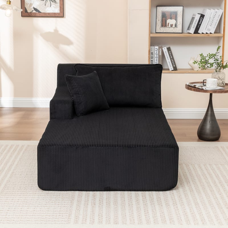 Oversized Chaise Lounge Chair, Upholstered Sofa Bed for Living Room, Corduroy Sleeper Couch Comfy Recliner Bedroom Reading Seat