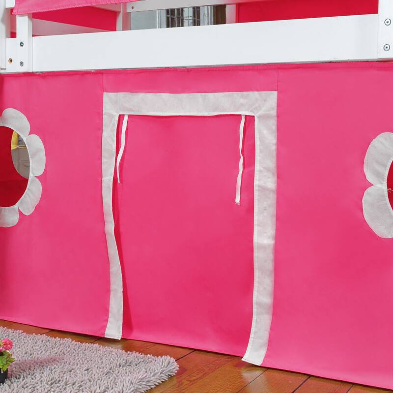 Kids Loft Bed with Slide, Tent and Tower, Solid Wood Castle Playhouse Loft