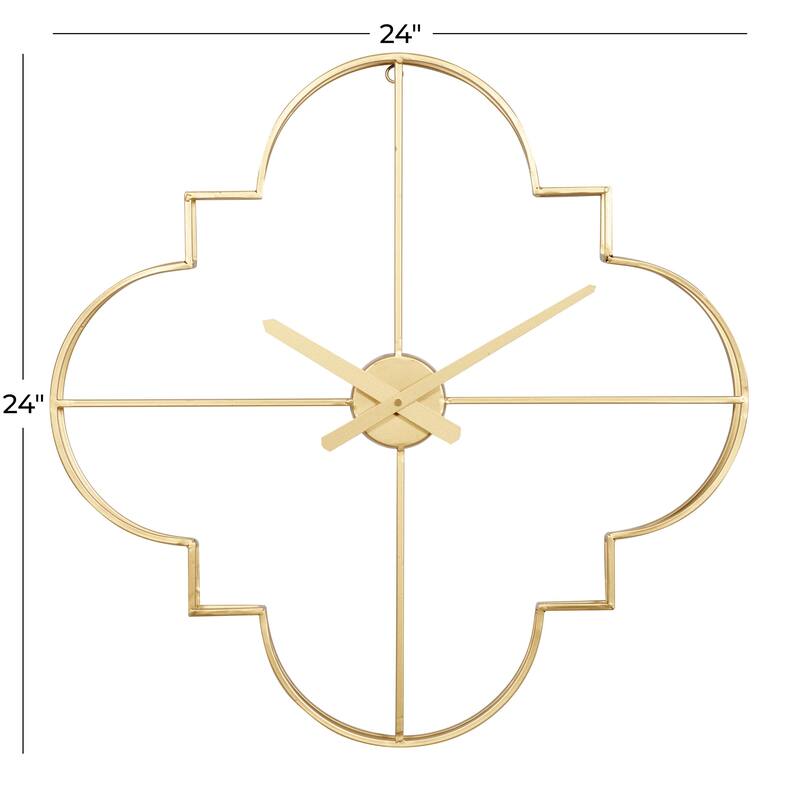 Metal Open Frame Quatrefoil Decorative Wall Clock - Gold - CosmoLiving by Cosmopolitan