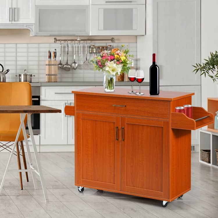 Rolling Kitchen Island Cart with Towel and Spice Rack - 45.5" x 16" x 33.5"(L x W x H)