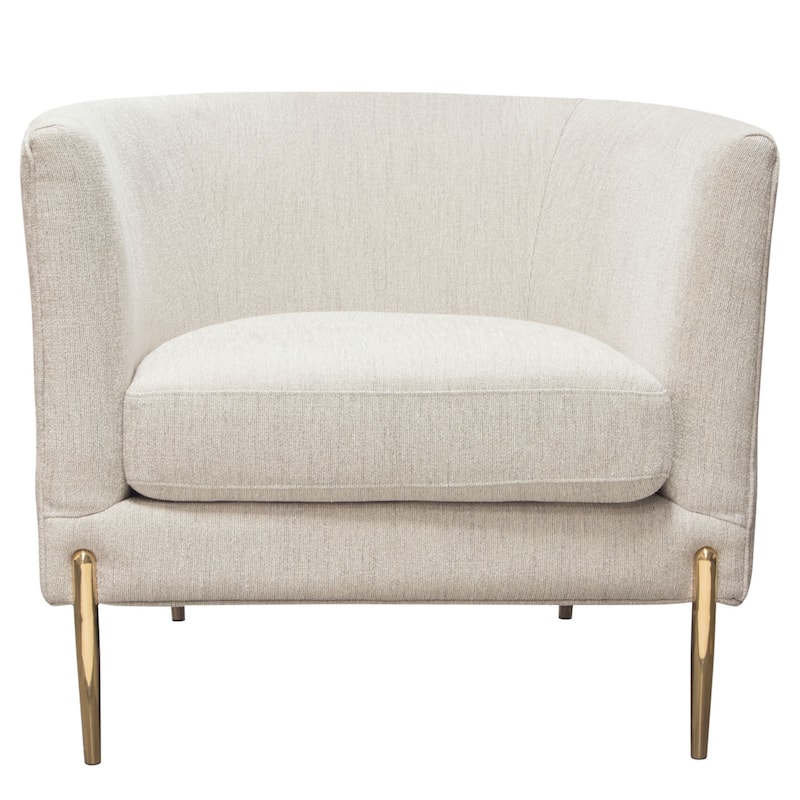 Meny Modern Accent Armchair, Light Cream Textured Fabric, Gold Metal