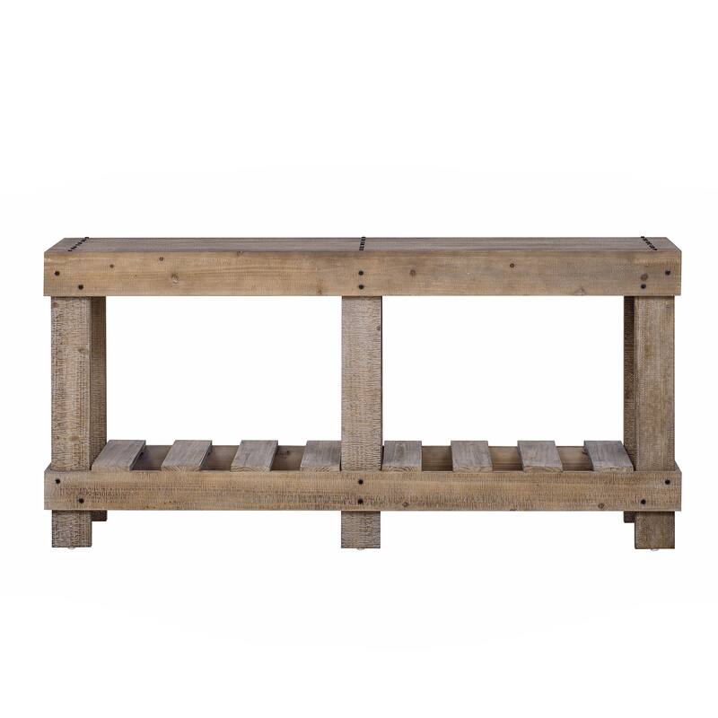 62.9" Vintage Entryway Table - Solid Cedar Wood with Natural Grain, 6 Reinforced Legs & 4.5" Thick Desktop