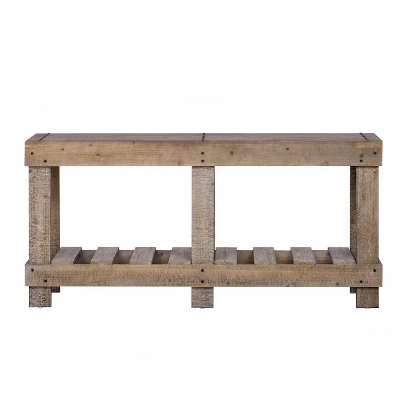 63'' Long Console Table, Entryway Display Table with Natural Wood Grain, Vintage Sofa Table w/ Bottom Shelf