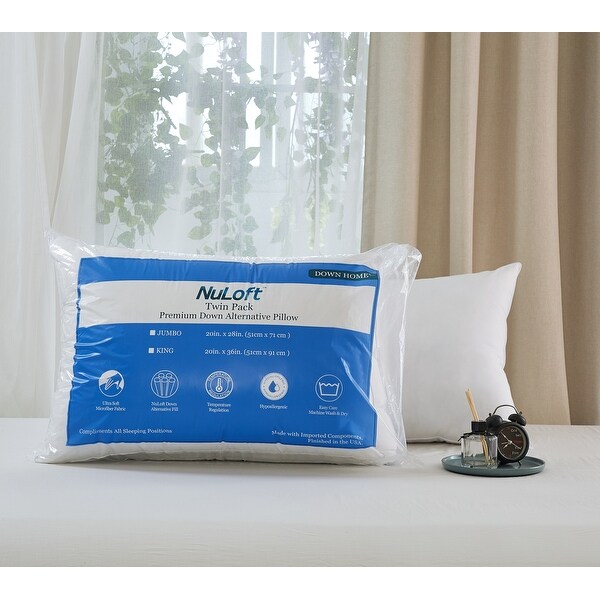 Nuloft Medium Comfort Down Alternative Bed Pillow Twin Pack