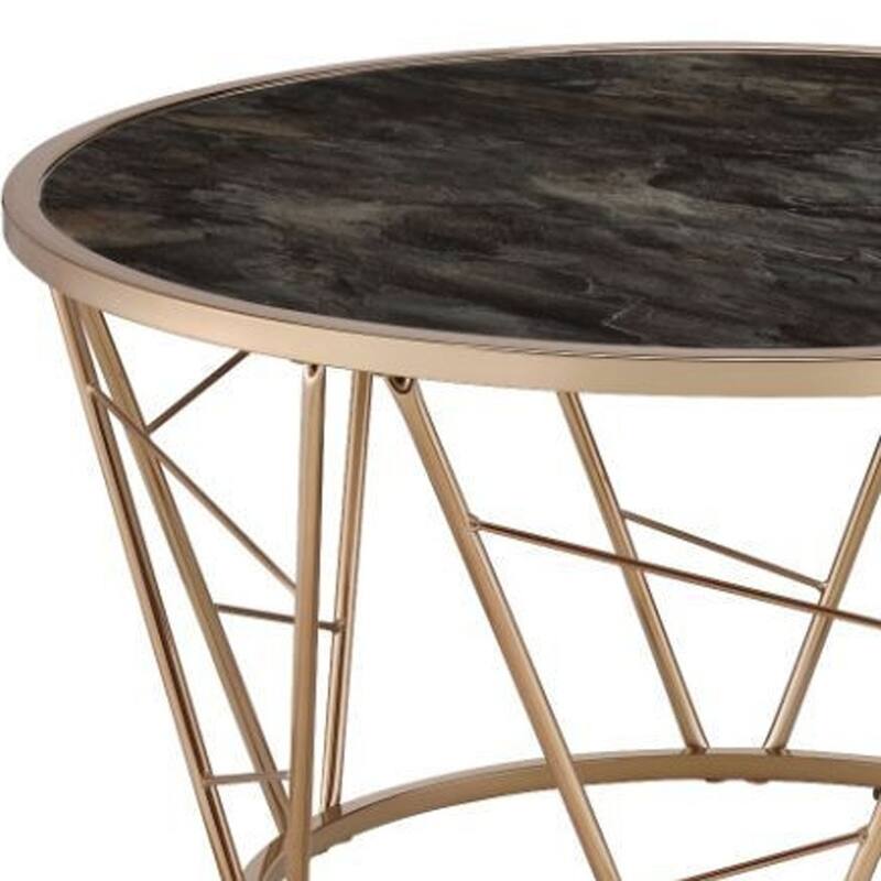 HomeRoots 33" Gold Steel And Faux Black Marble Round Top Coffee Table - 33