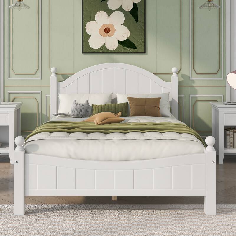 Traditional Concise Style White Solid Wood Platform Bed, No Need Box