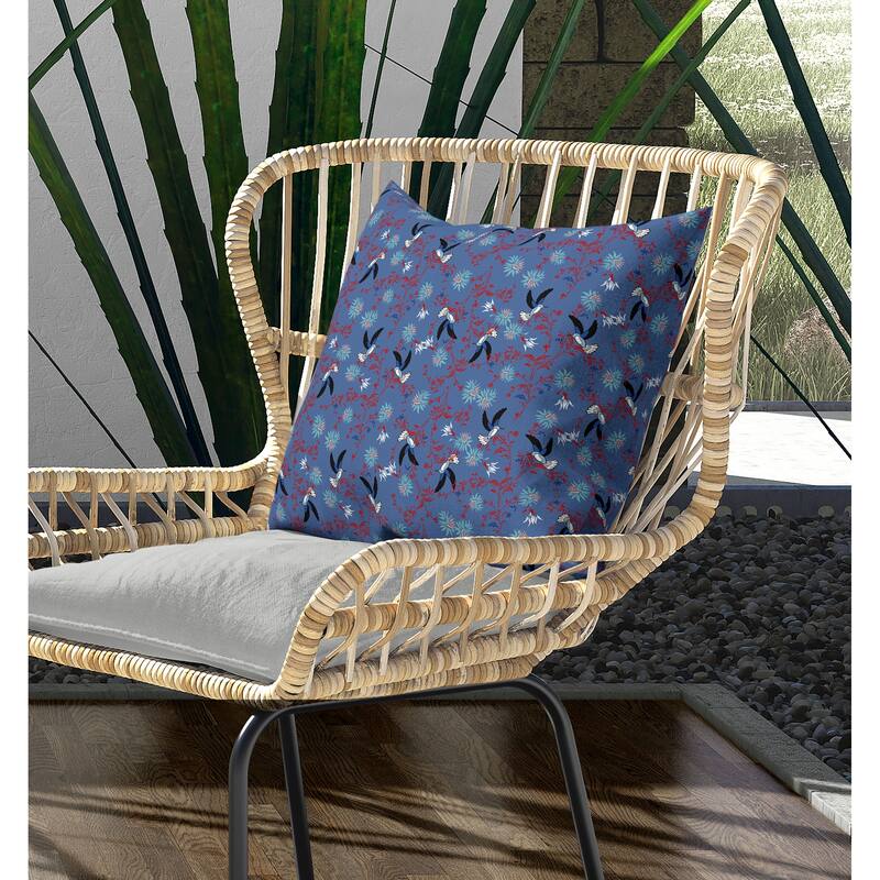 Songbird Flora Parade Indoor/Outdoor Reversible Throw Pillow Blue and Red